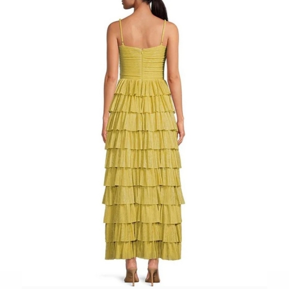 Gianni Bini Grace Metallic Plisse Sweetheart Neck Cut-Out Tiered Dress - Picture 3 of 7